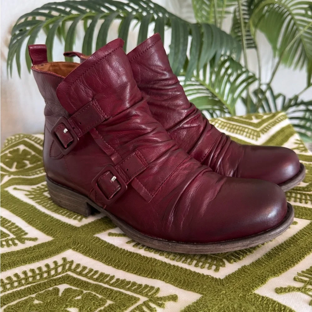 Miz Mooz  “Legacy” Burgundy Leather Ankle Boots with Buckles Size 8 - Picture 5 of 9